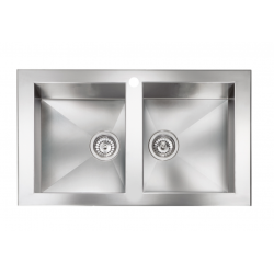 Ανοξείδωτος Νεροχύτης 86×50 Επικαθήμενος με 2 Γούρνες Sanitec Punto Quadra 10904 2VR Inox Σατινέ